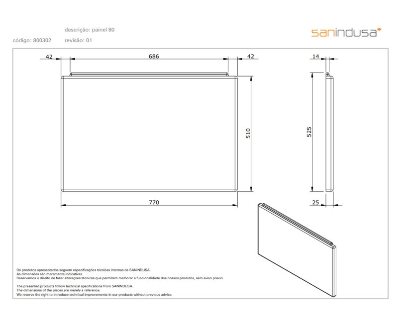 Vannas panelis Sanindusa 80cm Balts