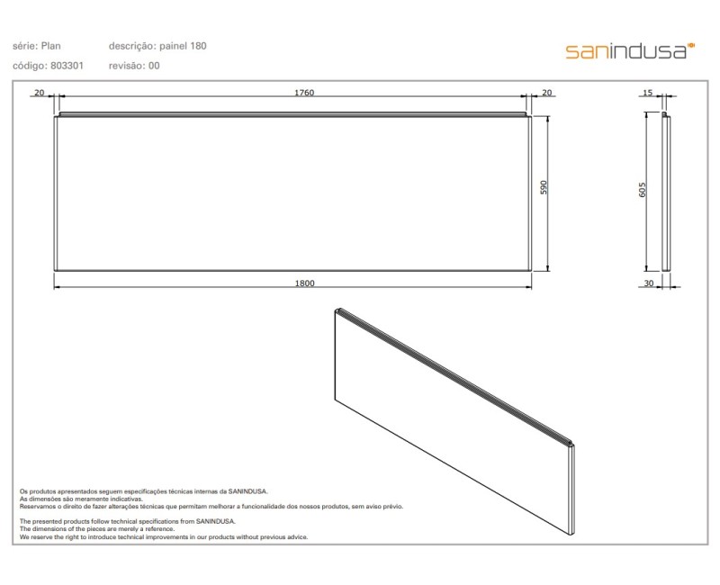 Панель для ванны Sanindusa Plan 180см Белая