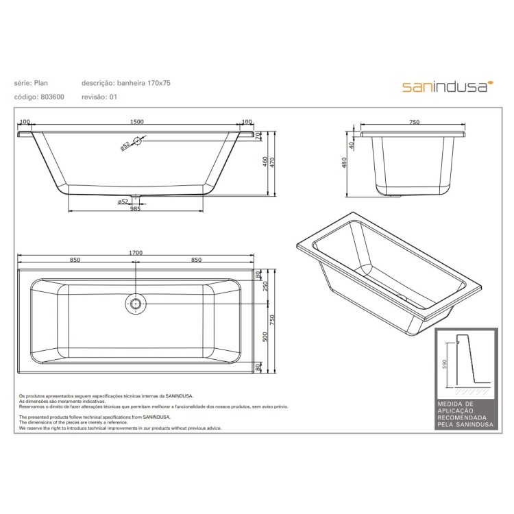 Vanna Sanindusa Plan 180x80cm Balts Vanna Sanindusa Plan 180x80cm Balts