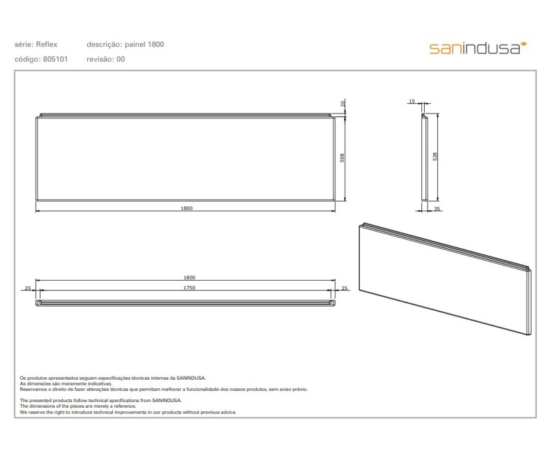 Панель для ванны Sanindusa REFLEX 180см Белая