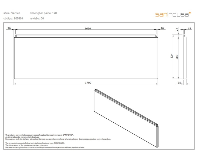 Vannas Panelis Sanindusa Vertice Balts