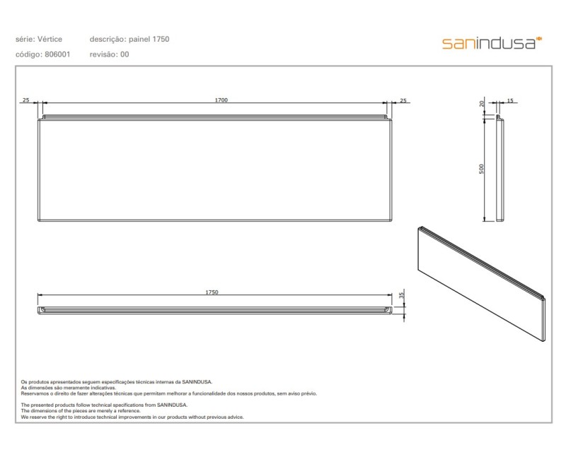 Vannas Panelis Sanindusa Vertice 175 Balts