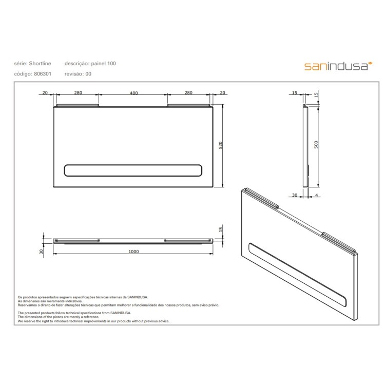 Vannas panelis Sanindusa Shortline 100cm Balts Vannas panelis Sanindusa Shortline 100cm Balts