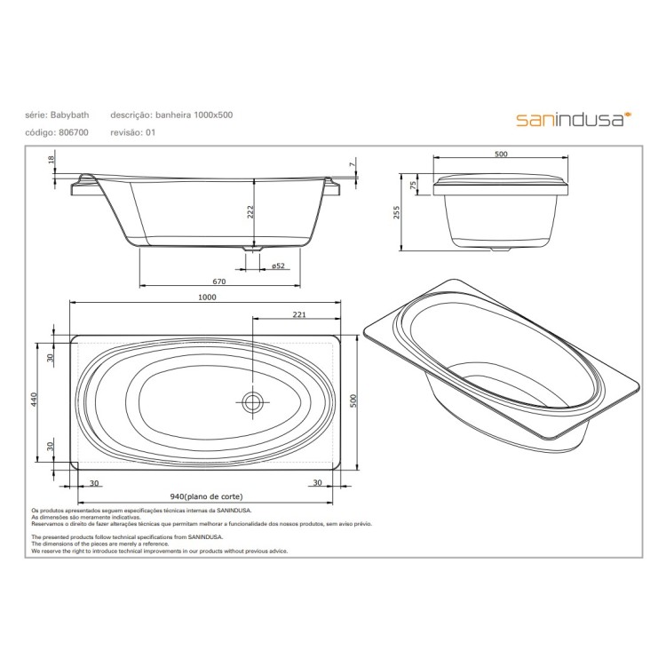 Vanna Sanindusa Babybath 100x52cm Balta Vanna Sanindusa Babybath 100x52cm Balta