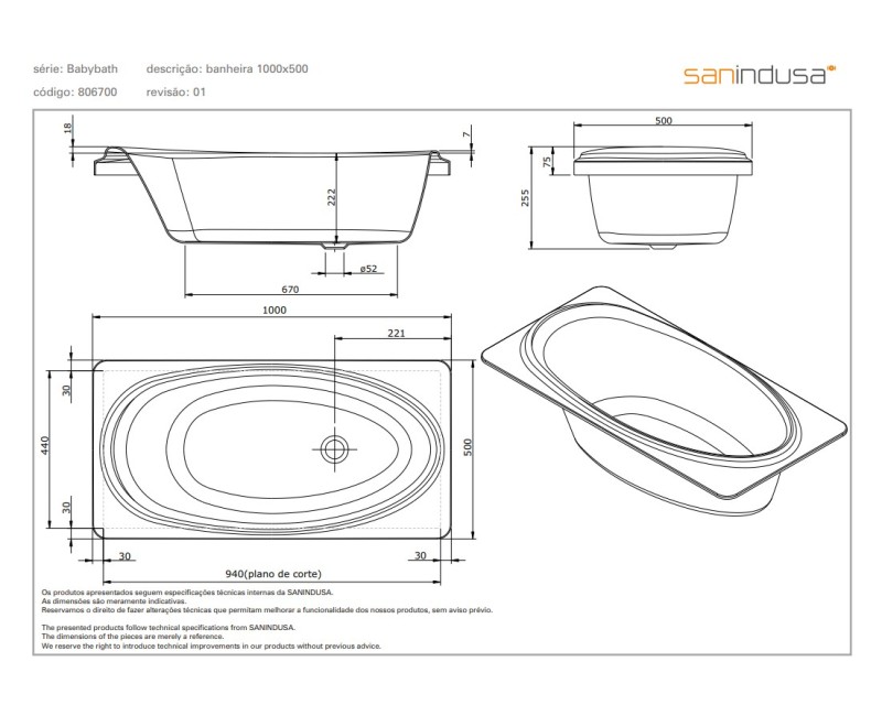 Vanna Sanindusa Babybath 100x52cm Balta