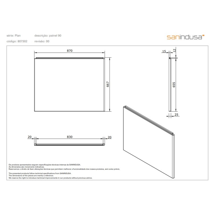 Vannas panelis Sanindusa Plan 90cm Balts Vannas panelis Sanindusa Plan 90cm Balts