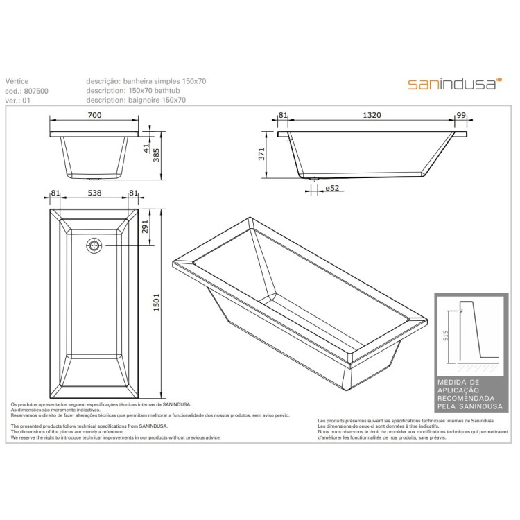Vanna Sanindusa Vertice 180x80cm Balta Vanna Sanindusa Vertice 180x80cm Balta