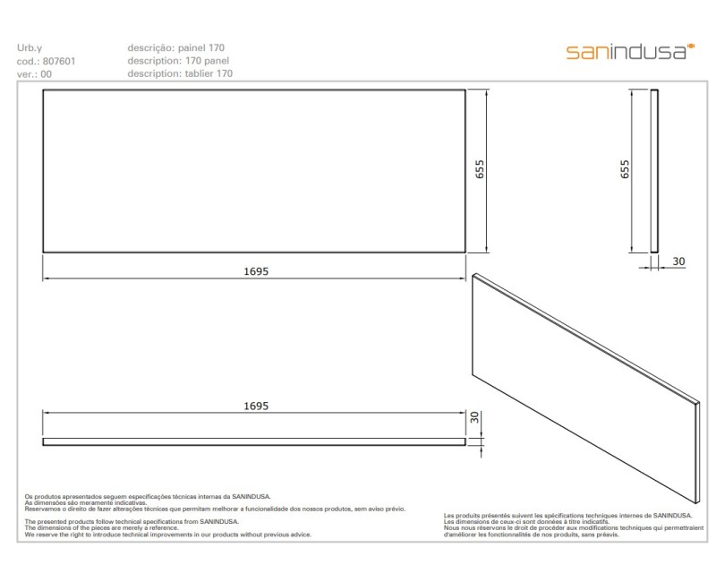 Vannas panelis Sanindusa Urb.y 170cm
