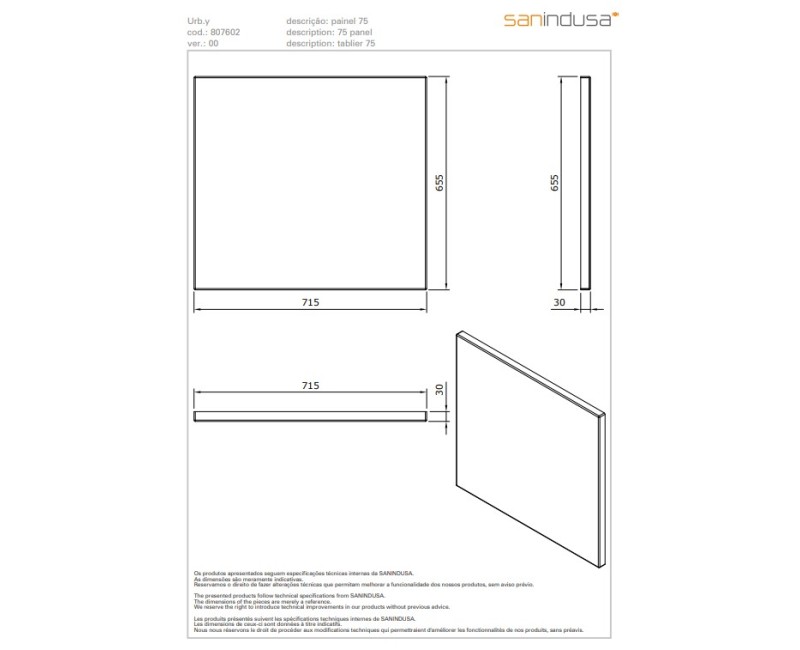 Vannas panelis Sanindusa Urb.y 75cm