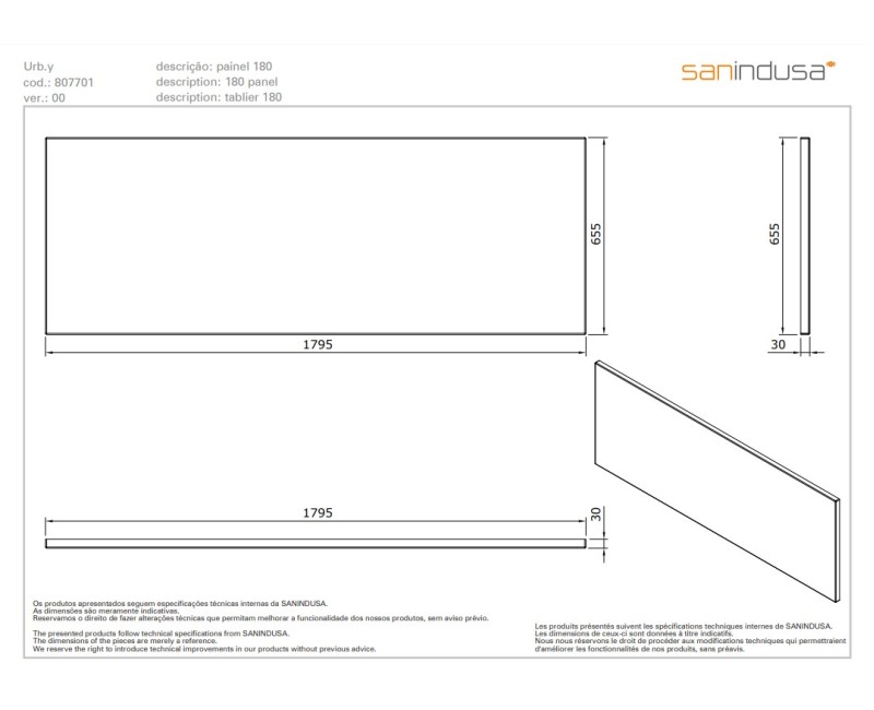 Vannas panelis Sanindusa Urb.y 180cm