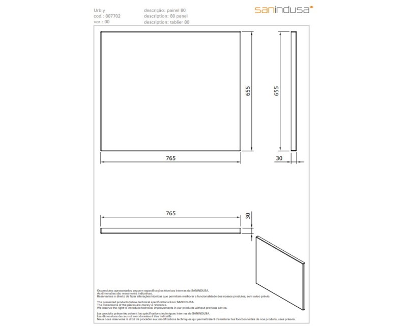 Vannas panelis Sanindusa Urb.y 80cm