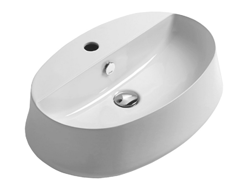 Раковина для ванной комнаты Simas Sharp 60х42см, овальная, на поверхности, с отверстием под смеситель, белая