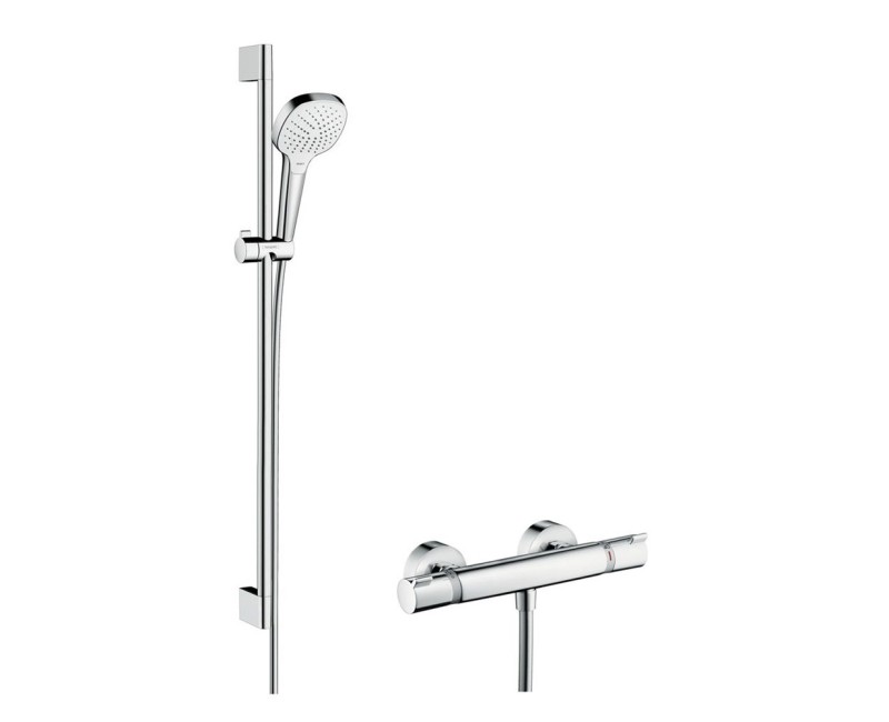 Dušas Klausule Hansgrohe Croma Select E Vario ar dušas stieni 0.90m un termostatu, balts/hroms