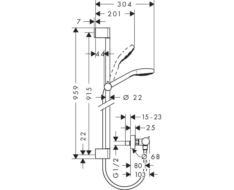 Dušas Klausule Hansgrohe Croma Select E Vario ar dušas stieni 0.90m un termostatu, balts/hroms