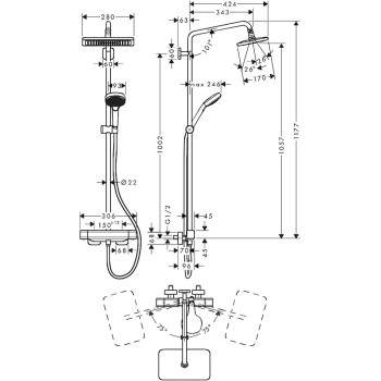 Dušas sistēma Hansgrohe Croma E 280 1jet ar termostatu, Hromēts