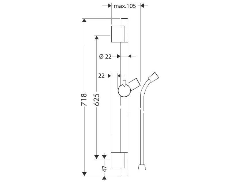 Dušas stienis Hansgrohe Unica S Puro, 65cm ar pievadu, melns