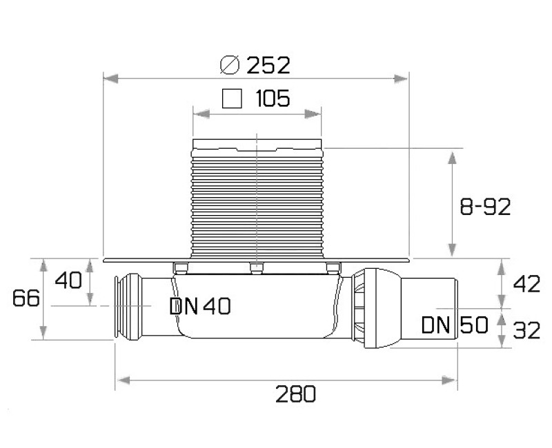 Dušas traps TECEdrainpoint  S 112 traps ar resti NT, horizontāls, DN50