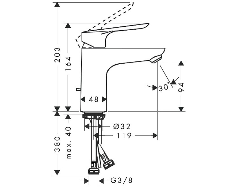 Vannas istabas izlietnes maisītājs Hansgrohe Logis E 100, ar pop-up, hroms