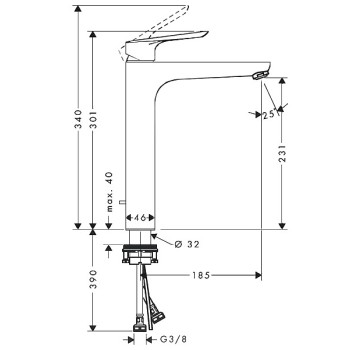 Смеситель для раковины для ванной комнаты Hansgrohe Logis E 230, с выдвижным механизмом, хром