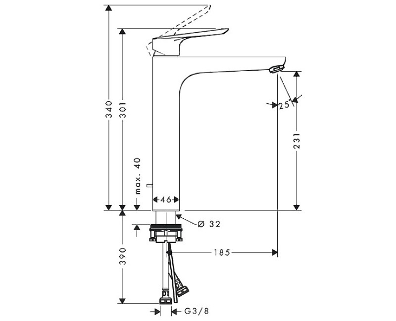 Смеситель для раковины для ванной комнаты Hansgrohe Logis E 230, с выдвижным механизмом, хром