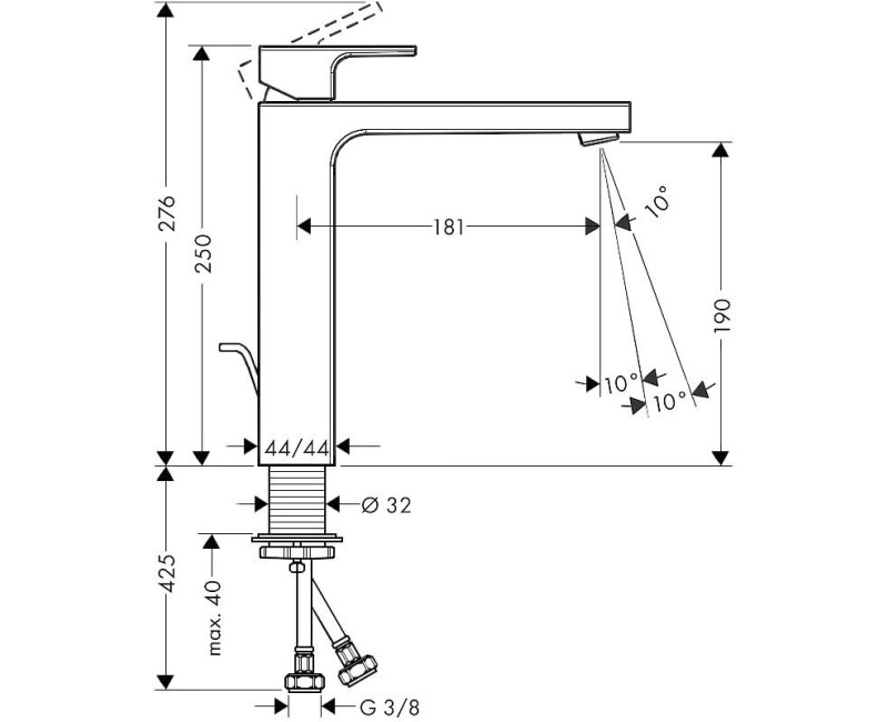 Смеситель для раковины Hansgrohe Vernis Shape 190, с выдвижным механизмом, черный матовый