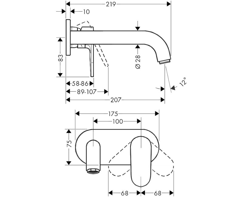 Vannas istabas izlietnes maisītājs Hansgrohe Vernis Blend iebūvējmas, no sienas, matēts melns