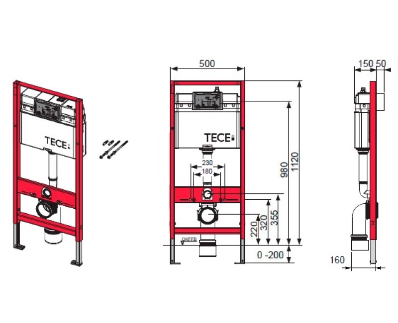 Монтажная рама TECEprofil в комплекте с ключом Base WC, белая
