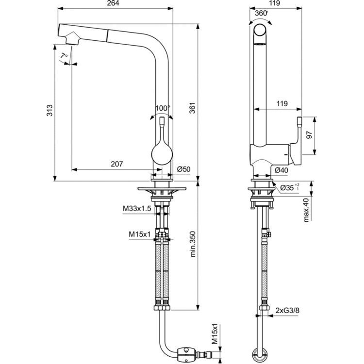 Кухонный смеситель Ideal Standard Ceralook с выдвижной насадкой Кухонный смеситель Ideal Standard Ceralook с выдвижной насадкой