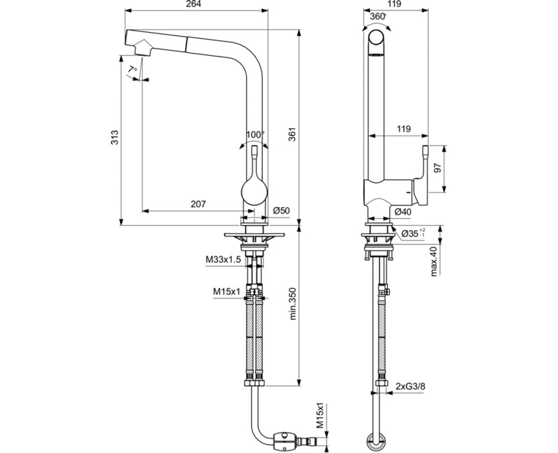 Virtuves maisītājs Ideal Standard Ceralook ar izvelkamu uzgali