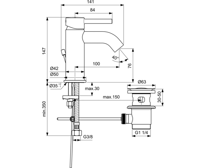 Ideal Standard Ceraline Смеситель для умывальника, хром BC193AA
