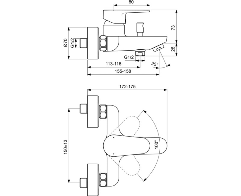 Смеситель для ванны/душа Ideal Standard CERAFINE O, хром