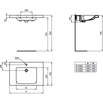 Vannas istabas izlietne Ideal Standard Connect Freedom, 800x555x165mm (h), cilvēkiem ar īpašām vajadzībām
