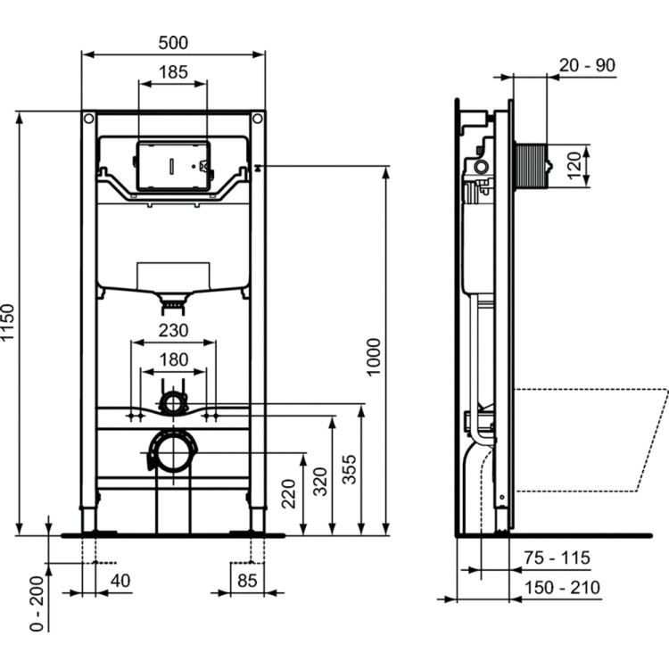 Монтажная рама Ideal Standard ProSys™ 120M, встроенная рама для унитаза Монтажная рама Ideal Standard ProSys™ 120M, встроенная рама для унитаза