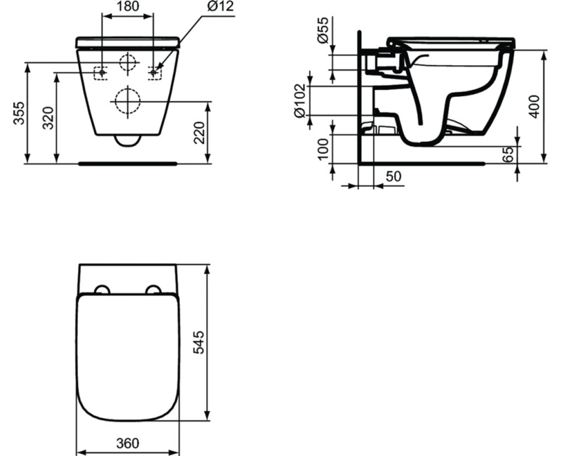 Tualetes pods Ideal Standard i.life B RimLS+ piekaramais klozetpods, bez vāka