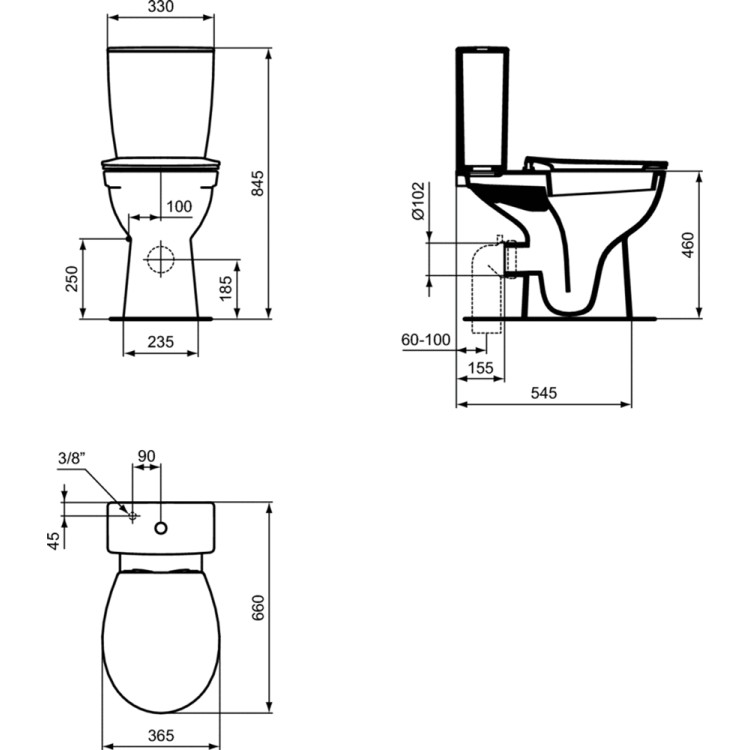 Смывной бачок Ideal Standar Eurovit+ для напольного унитаза, 4,5/3 л Смывной бачок Ideal Standar Eurovit+ для напольного унитаза, 4,5/3 л