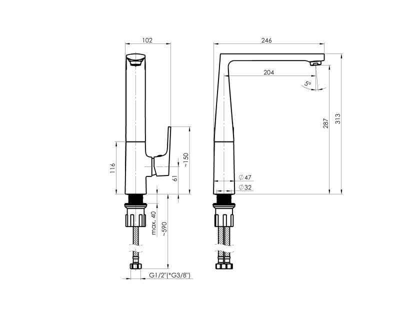 Virtuves ūdens maisītājs Rubineta Modena-33 MD30008 Hromēts