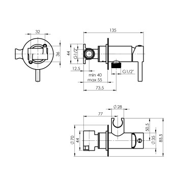 Смеситель для биде настенный Rubineta ULTRA BK Черный