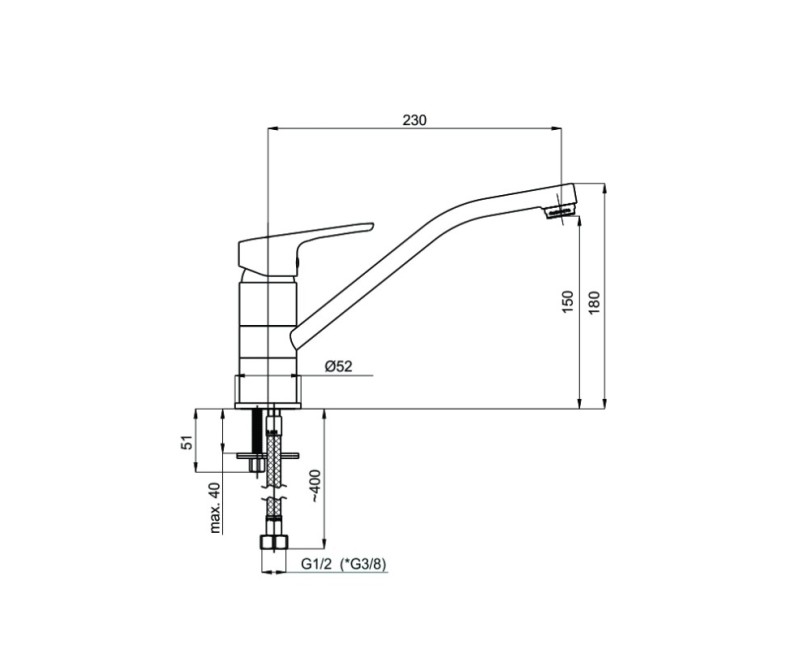 Кухонный смеситель Рубинета УНО-20 N00001 Хромированный