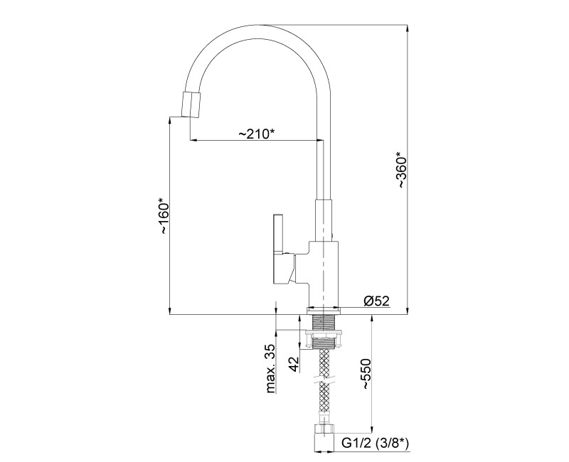 Virtuves ūdens maisītājs Rubineta Flexy-33 (BK) FL30068 Hromēts