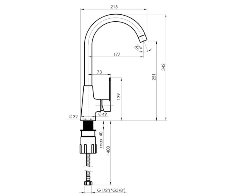 Смеситель для кухни Rubineta VIVA-33 VV30008 Хромированн