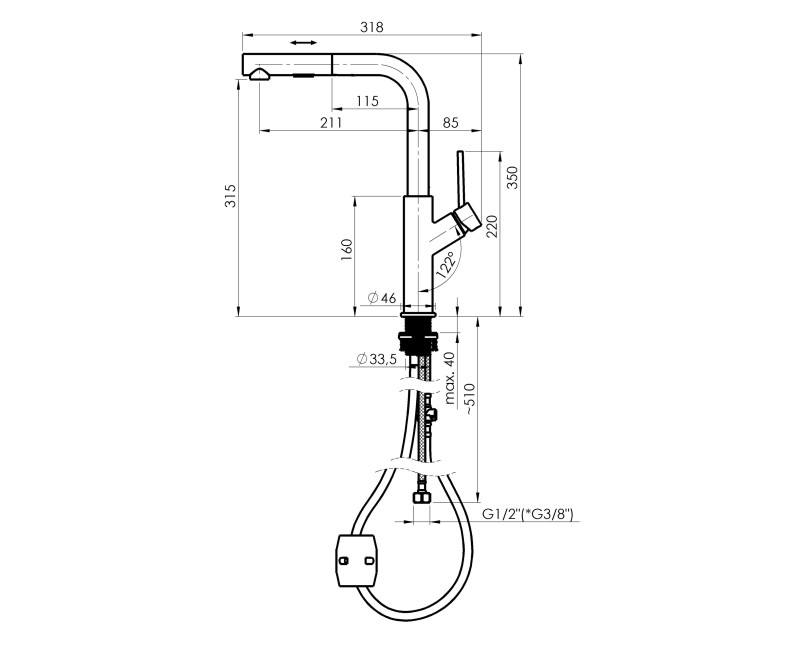 Кухонный смеситель Rubineta Bona-35 PO (BK) с выдвижной насадкой BO35068 черный