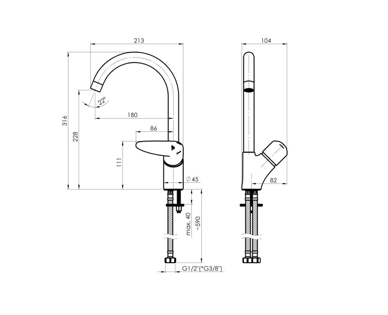 Смеситель для кухни Rubineta Static-33 A30008 Хромирован