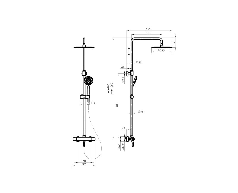 Душевой набор Рубинета ОЛО (БК) + Термо-15 (БК)