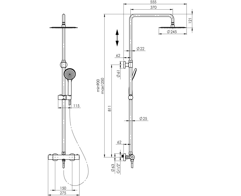 Dušas komplekts Rubineta OLO + Thermo-15 625047 Hromēts