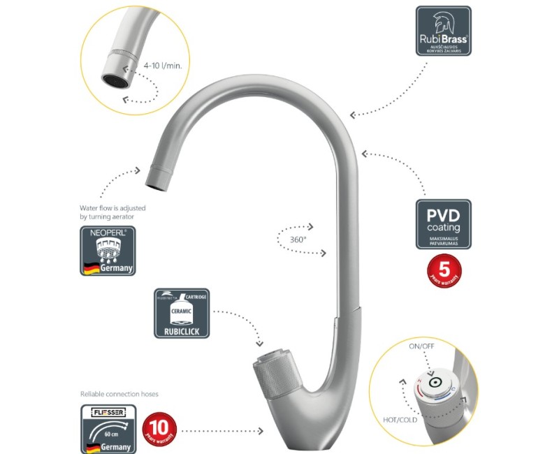 Кухонный смеситель Рубинета Торнадо-33 TR30008 Хромирован