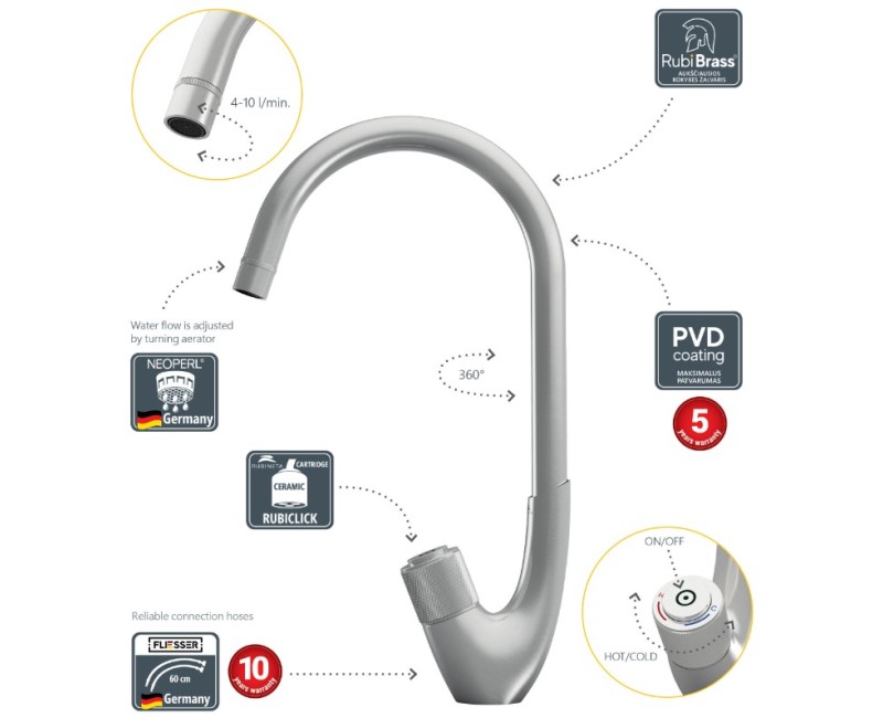 Смеситель для кухни Rubineta SWAN 33ST SW0058 Нержавеющая сталь