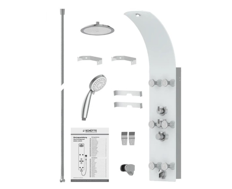 Dušas sistēma Schütte LANZAROTE panelis ar maisītāju, balts  stikls