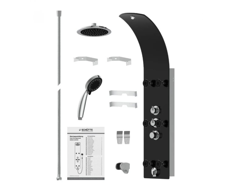 Dušas sistēma Schütte LANZAROTE panelis ar maisītāju melns stikls