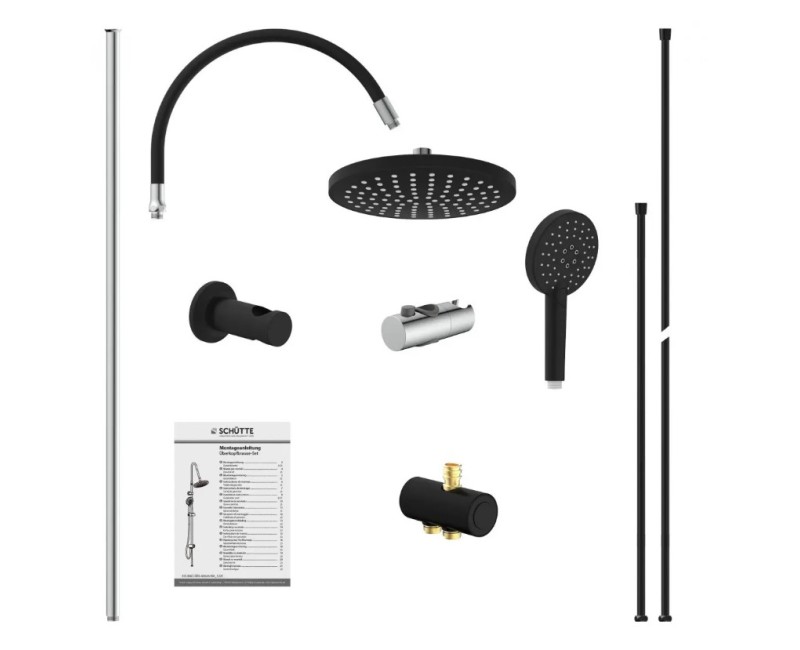 Душевой комплект Schütte Matao Rain с верхним душем 21см хром/черный