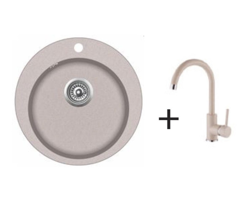 Granīta virtuves izlietne AQUASANITA 505x505 BEIGE +Virtuves maisītājs 5523 Beige